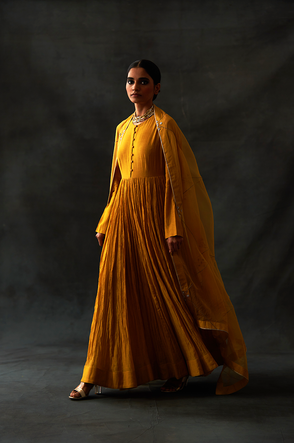 Aftab Anarkali Set (Mustard)