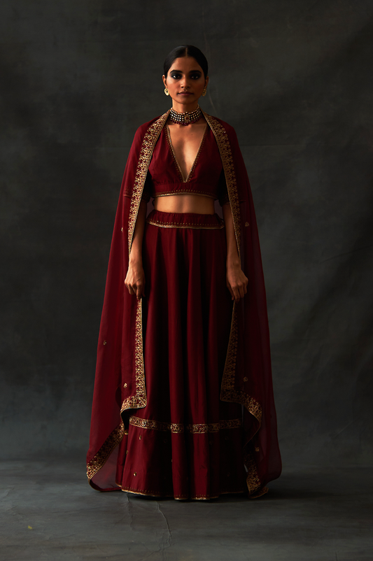 Shabnam Lehenga Set (Marsala)