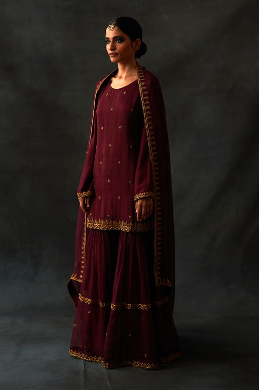 Kiara Sharara Set (Wine)
