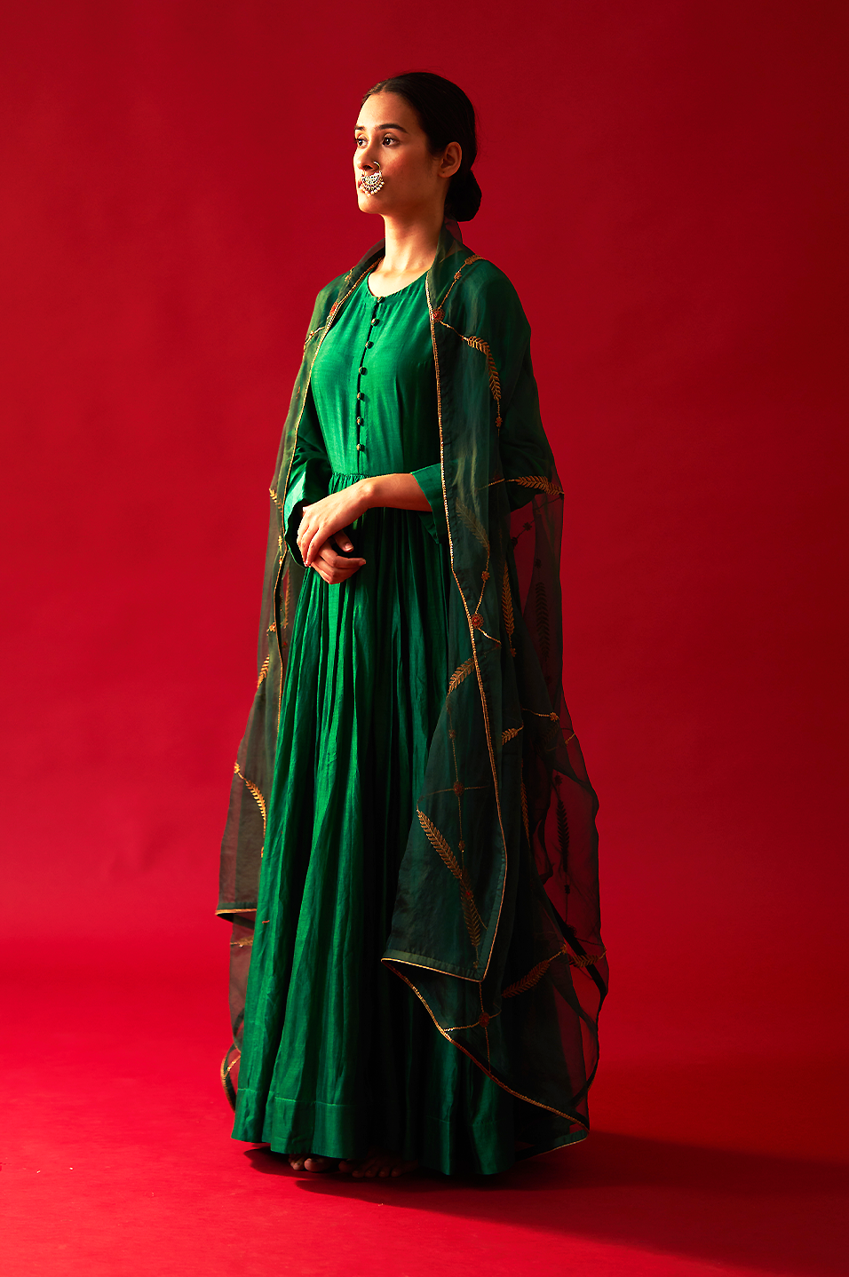 Alara Anarkali (Emerald with Dark Olive Dupatta)