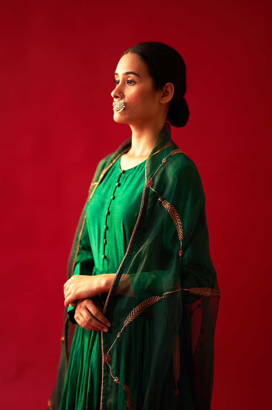 Alara Anarkali (Emerald with Dark Olive Dupatta)