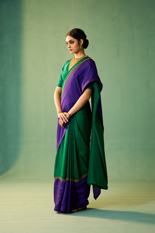 Nyssa Saree - Emerald Green & Indigo