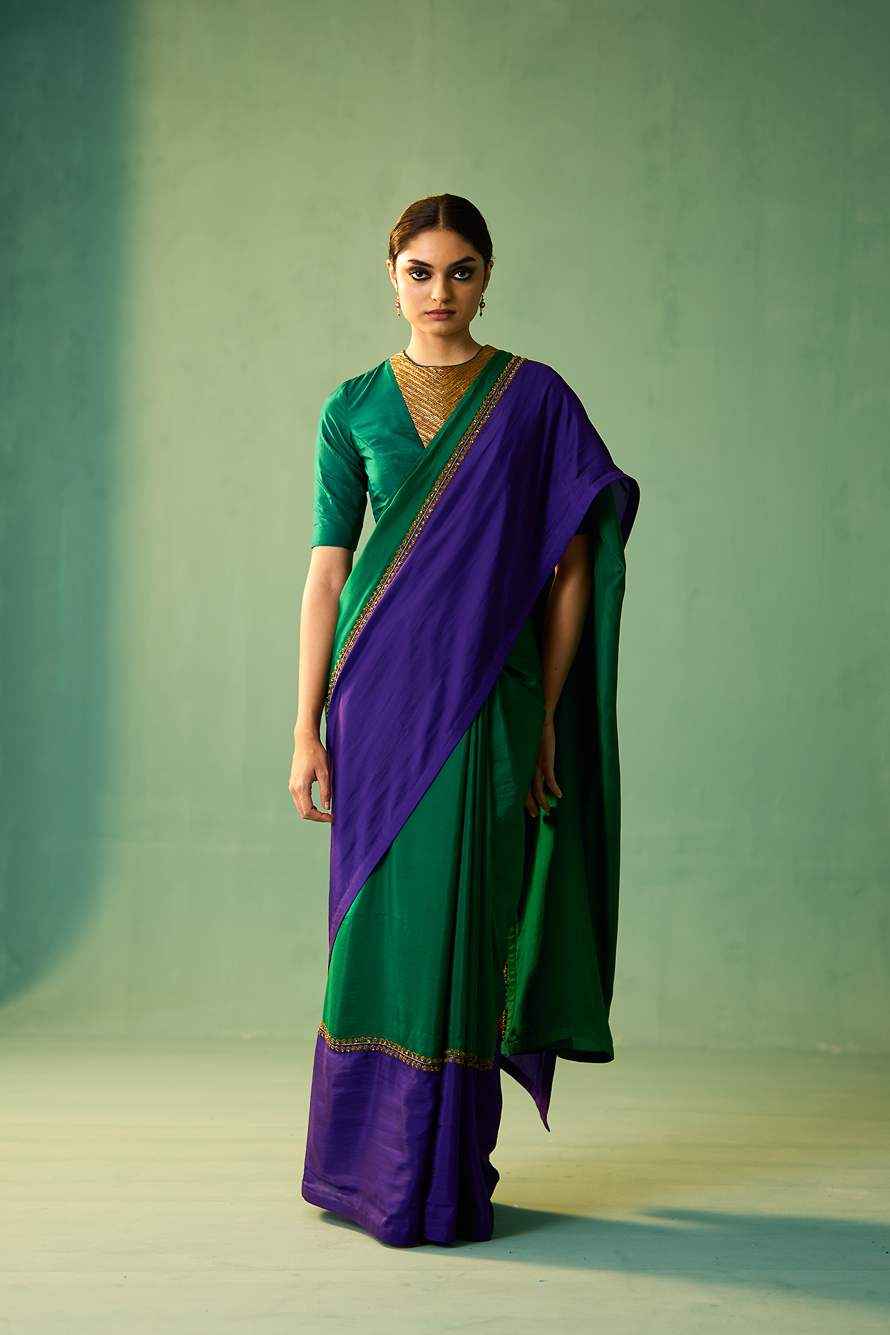 Nyssa Saree - Emerald Green & Indigo