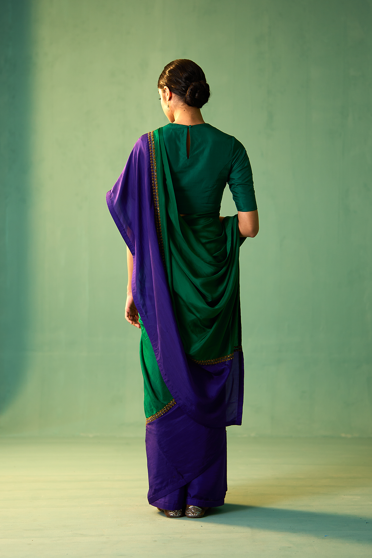 Nyssa Saree - Emerald Green & Indigo