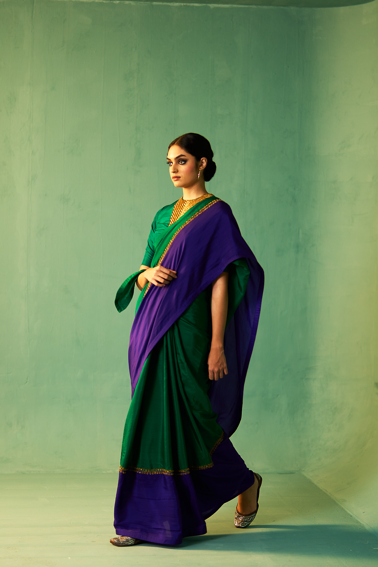 Nyssa Saree - Emerald Green & Indigo