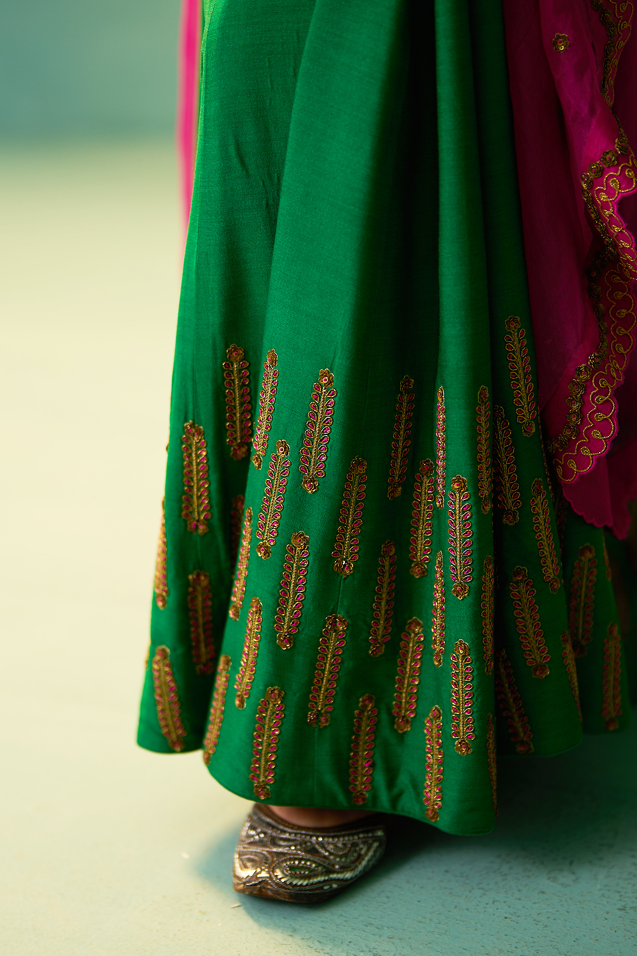 HAZEL LEHENGA SET (EMERALD GREEN & RANI PINK)