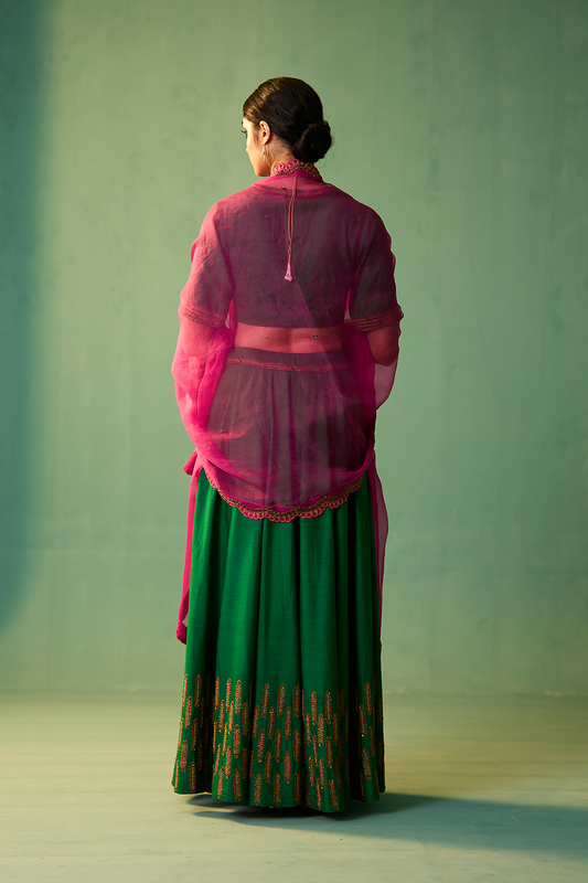 HAZEL LEHENGA SET (EMERALD GREEN & RANI PINK)
