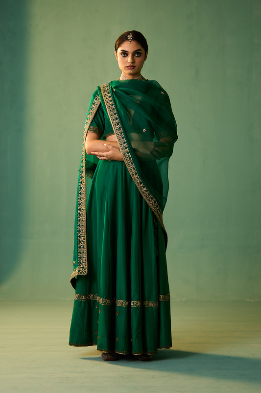 SHABNAM LEHENGA SET (EMERALD GREEN)