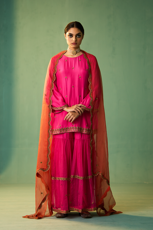 KIARA SHARARA SET - RANI PINK/RUST