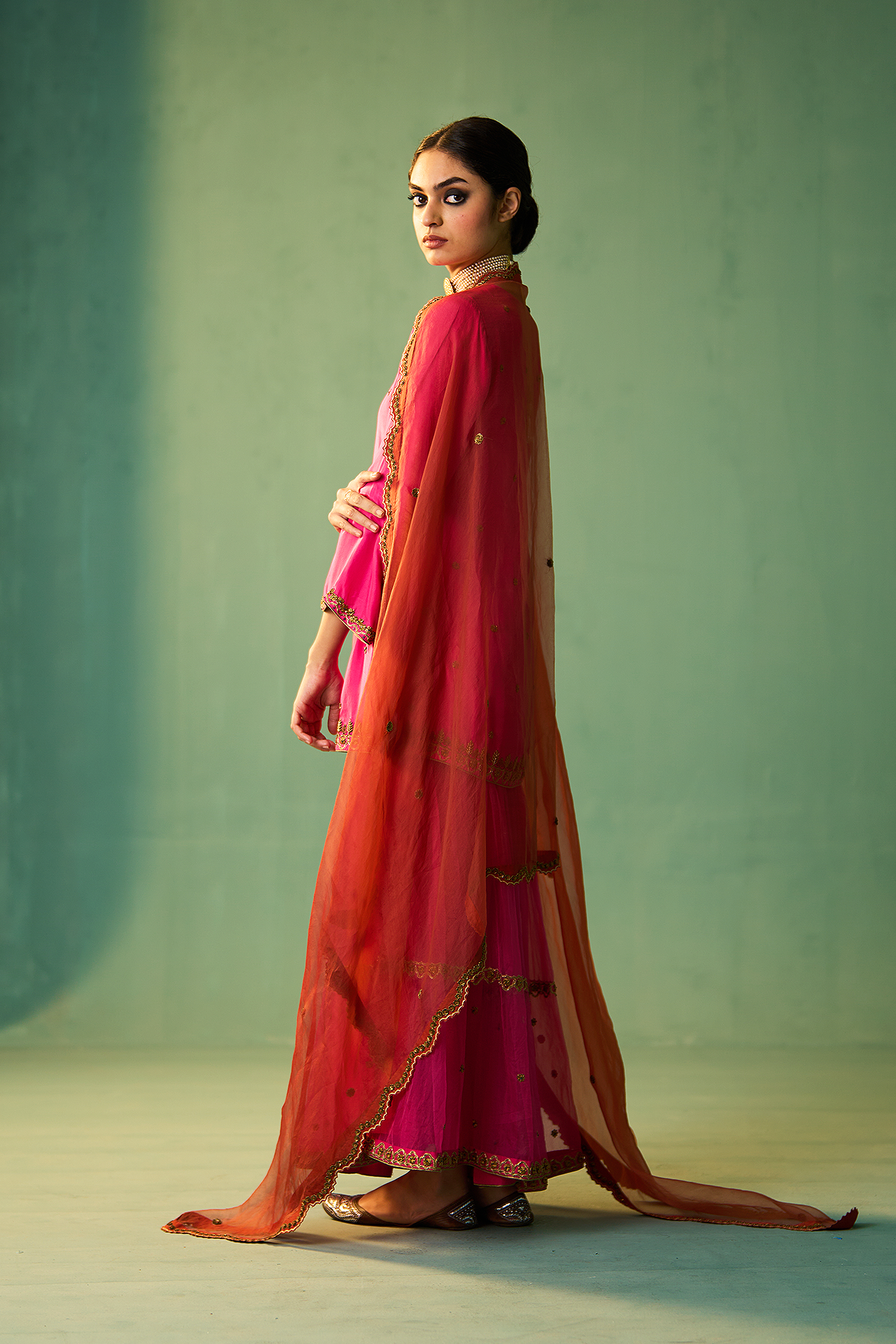 KIARA SHARARA SET - RANI PINK/RUST