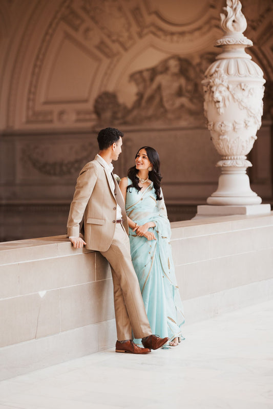 Sabaa Saree - Celeste Aqua