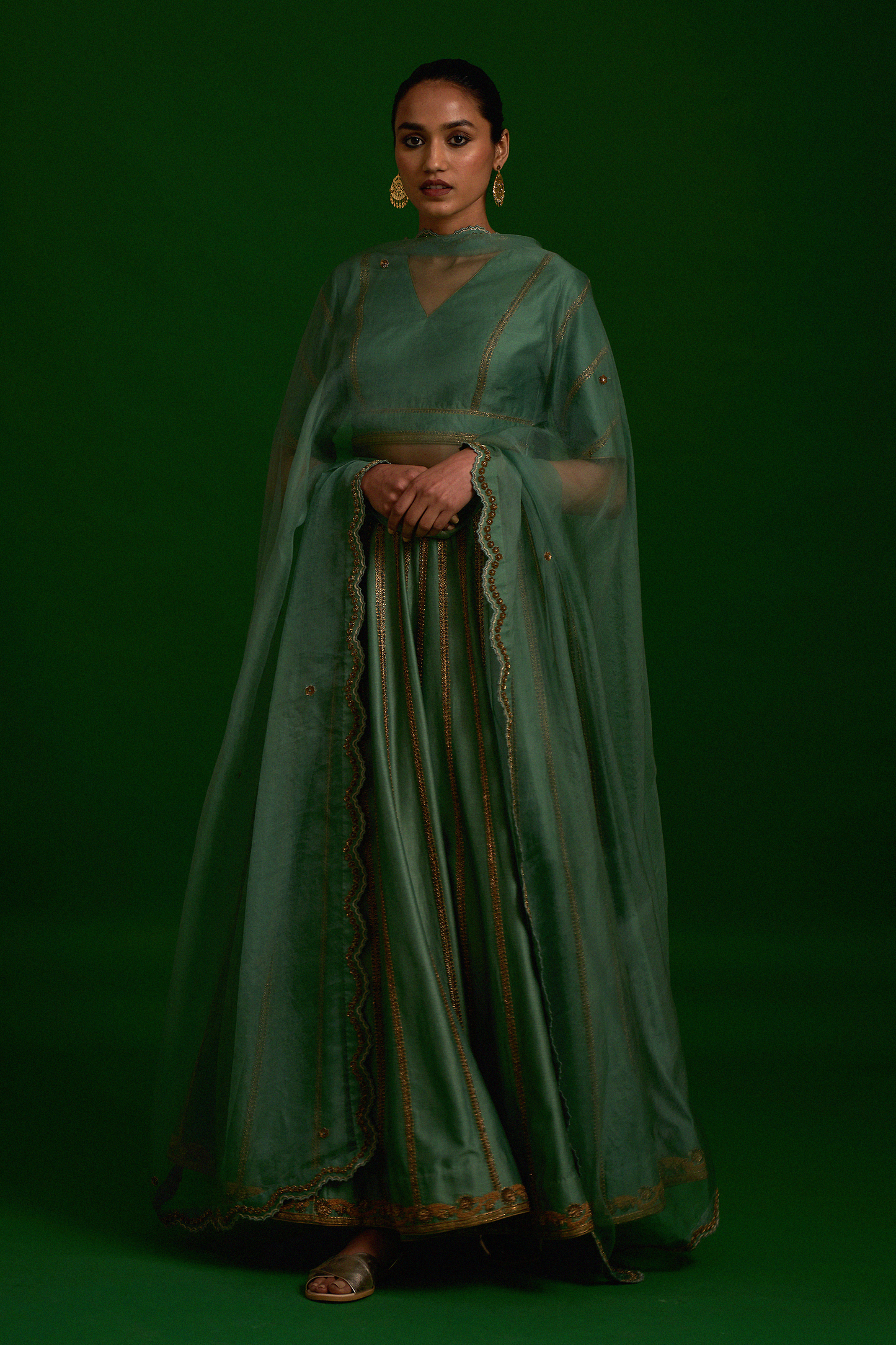 Hafiza Lehenga Set (Mint Green)