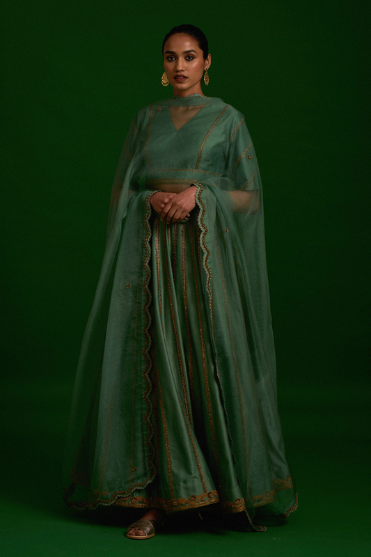 Hafiza Lehenga Set (Mint Green)