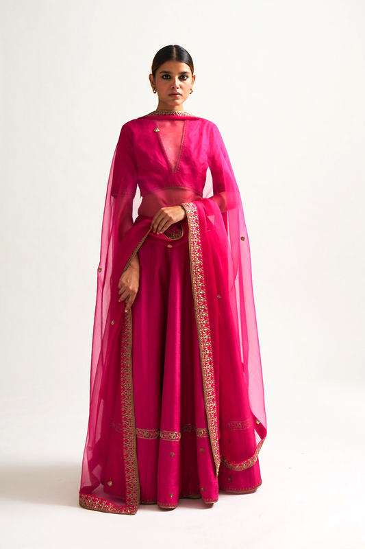 Shabhnam Lehenga Set (Rani Pink)