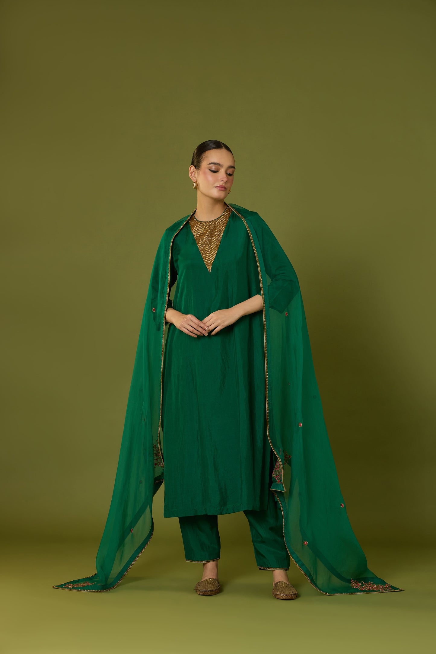 Heer Kurta Pant with Indira Dupatta (Emerald Green)