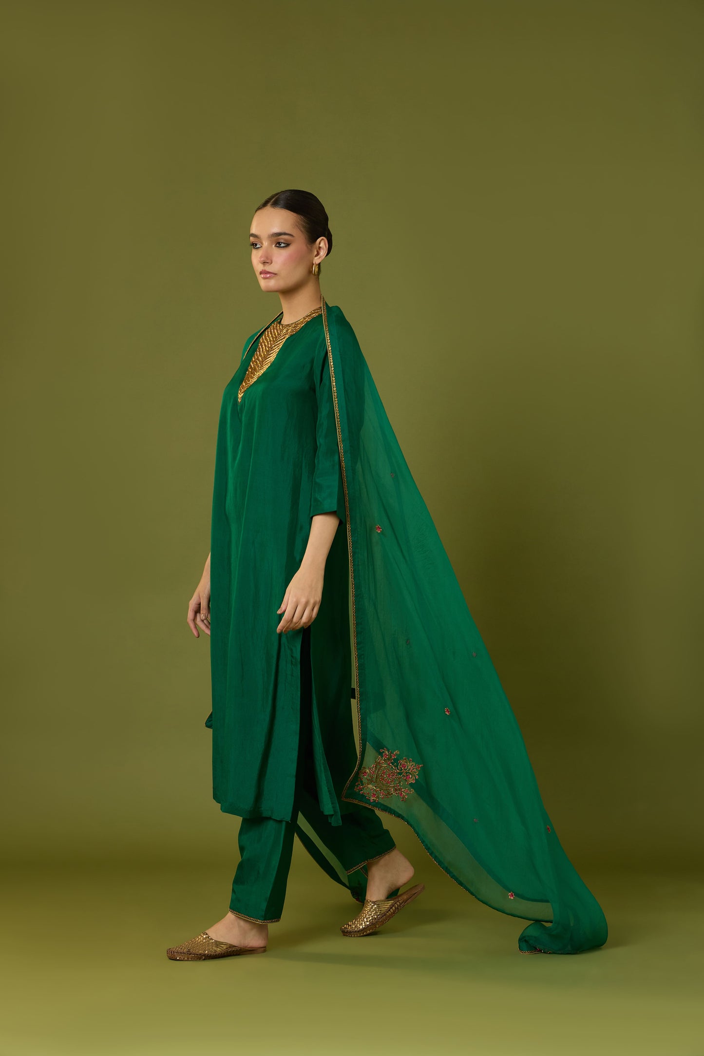 Heer Kurta Pant with Indira Dupatta (Emerald Green)