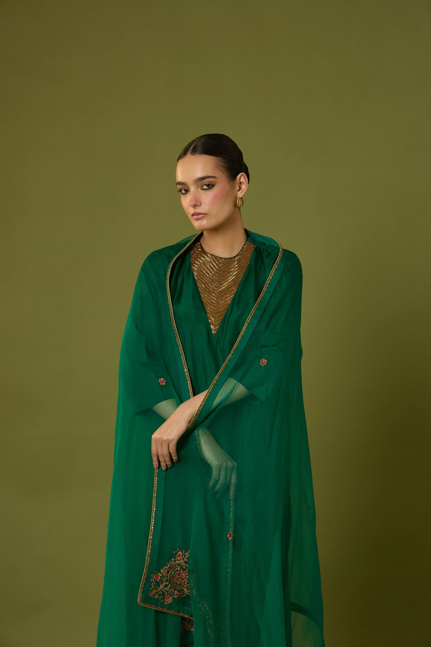 Heer Kurta Pant with Indira Dupatta (Emerald Green)