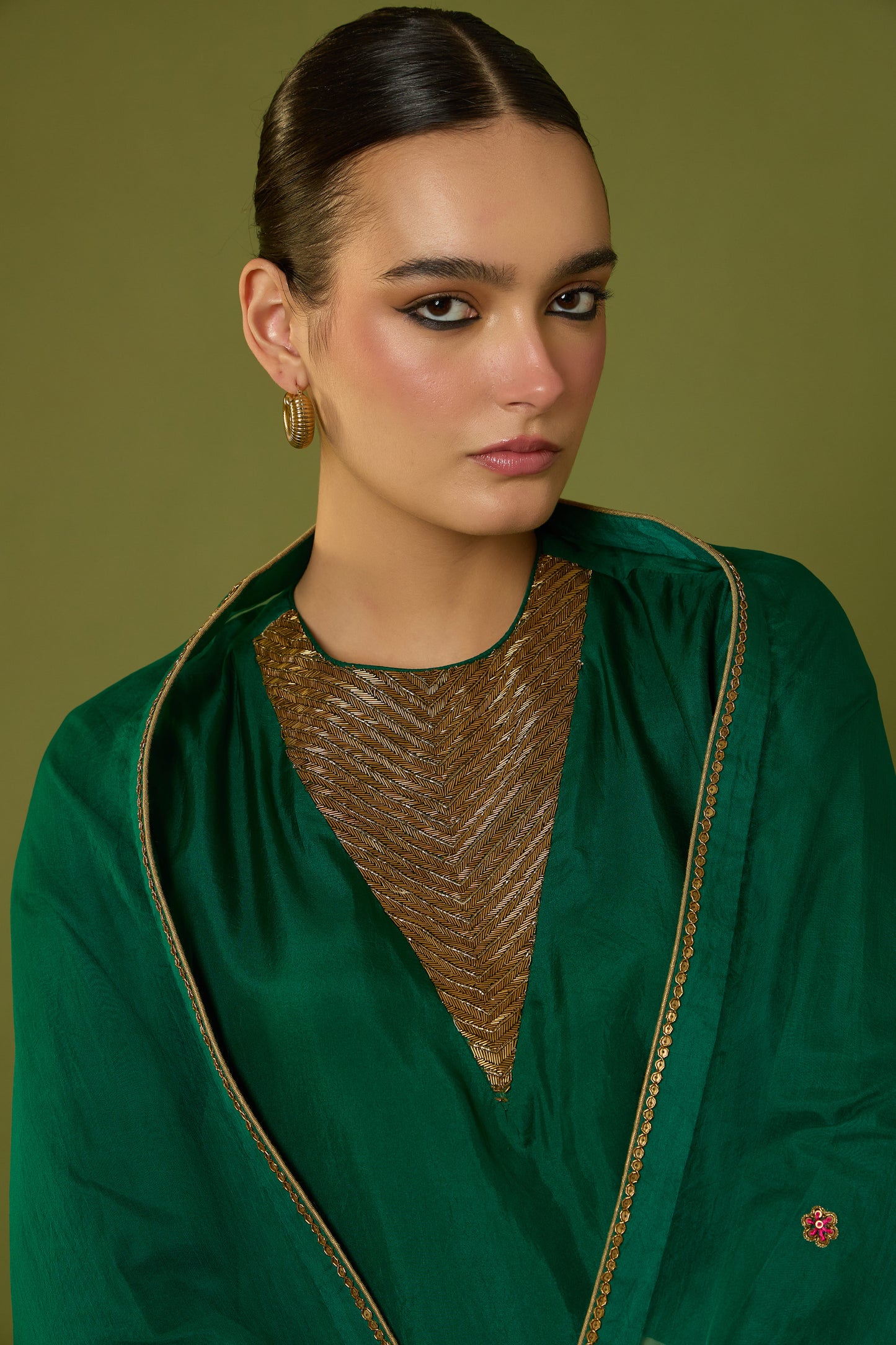 Heer Kurta Pant with Indira Dupatta (Emerald Green)