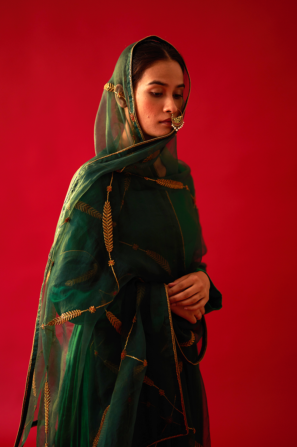 Alara Anarkali (Emerald with Dark Olive Dupatta)