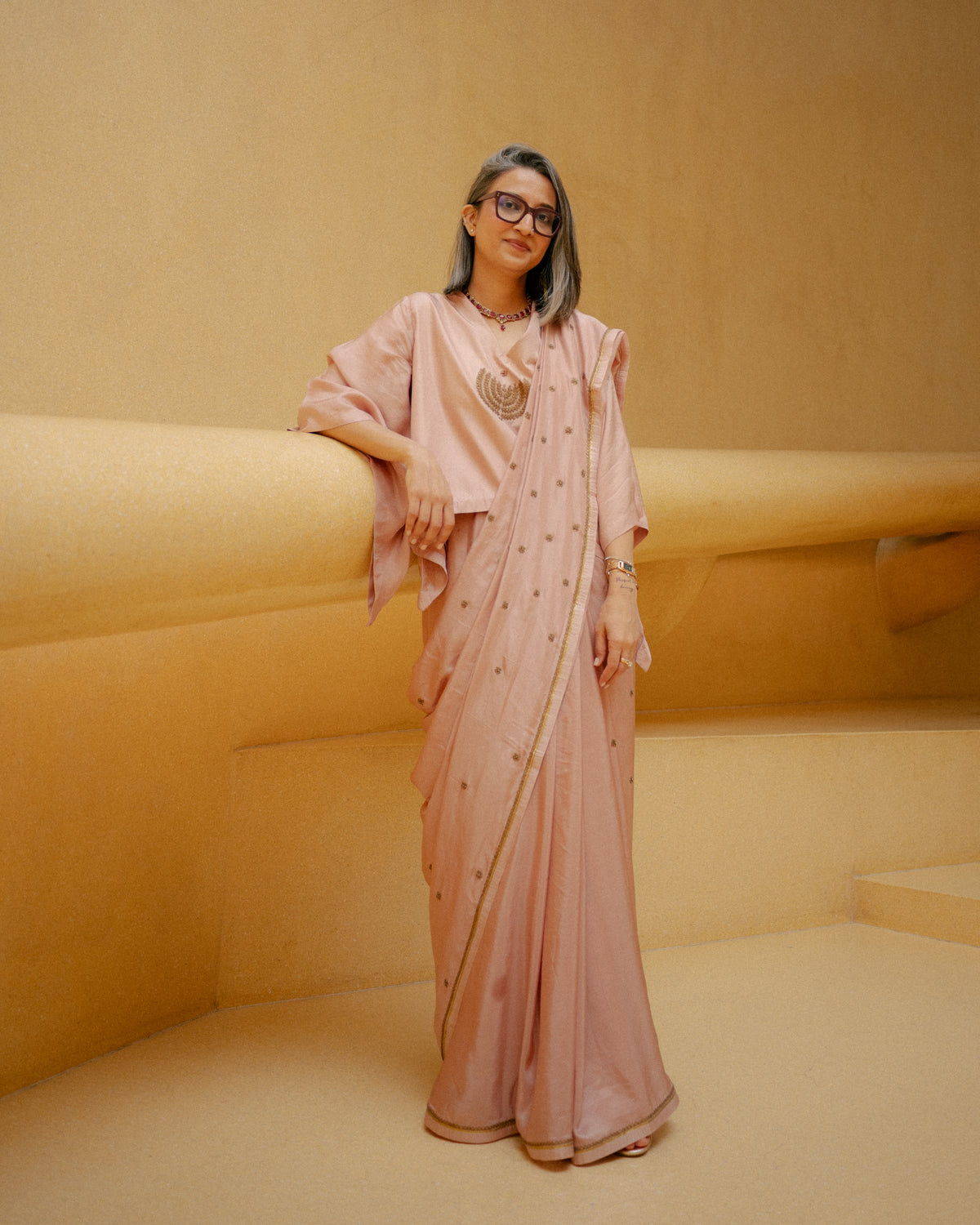 Daizy Saree & Blouse Old Rose